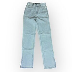 Light Blue Split‎ Hem Straight Leg Jeans Side Slit US 0 NWT PrettyLittleThing
